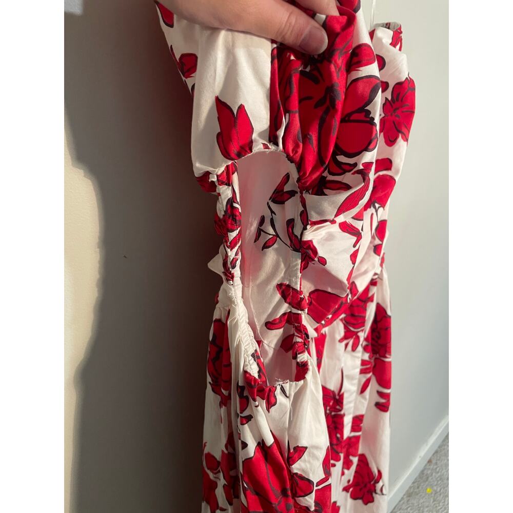 Abercrombie & Fitch Red and White Floral One Shoulder Cutout Maxi Dress Size XL - Picture 6 of 12